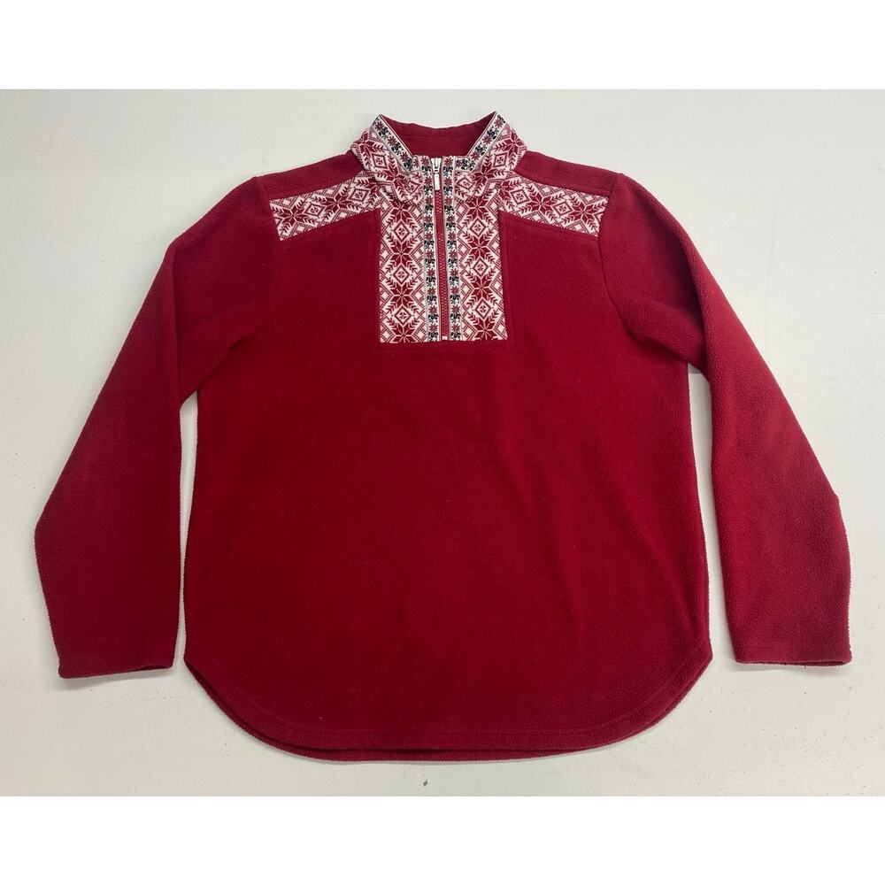 Women L.L. Bean 1/4 zip Nordic style knit fleece Christmas pullover sweater, S